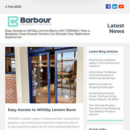 Latest News from Barbour Product Search: Easy Access to Whitby Lemon Buns with TORMAX |  How a Bespoke Glass Shower Screen Can Elevate Your Bathroom Experience